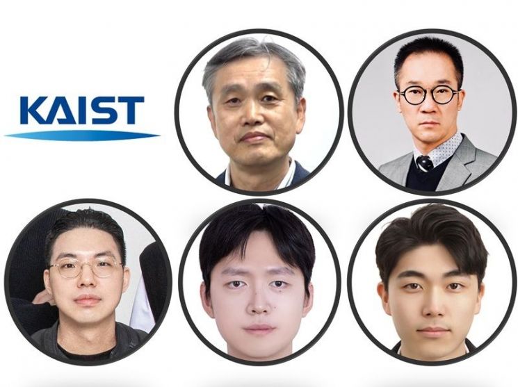 연구팀 사진. (윗줄) 교신저자 김성진 기계공학과 교수, 이익진 교수. (아랫줄) 제1저자 이영진 박사, 이한솔 박사과정, 황철현 박사과정. KAIST 제공