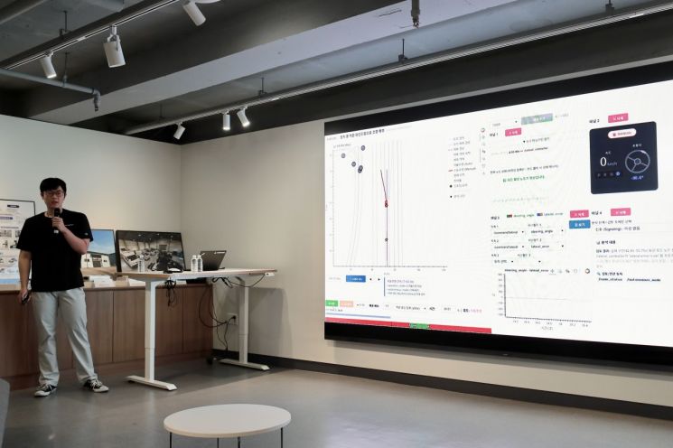 Yujin Lee, an intern at Aceworks, is presenting on LLM-based autonomous driving error analysis automation. Photo by Paek Jongmin, tech specialist