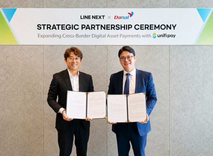 From the left: Yongsoo Ra, CEO of Line Next; Changyong Jin, Chief Business Officer of Danal. Provided by Danal