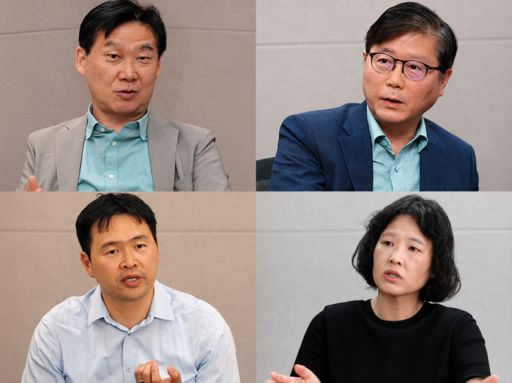 이창무 한양대 교수(왼쪽 위부터 시계방향), 변창흠 세종대 교수, 조정흔 경제정의실천시민연합 토지주택위원장, 이태희 한국건설산업연구원 연구위원이 지난 11일 아시아경제에서 진행한 전문가 좌담회에서 발언하고 있다. 허영한 기자