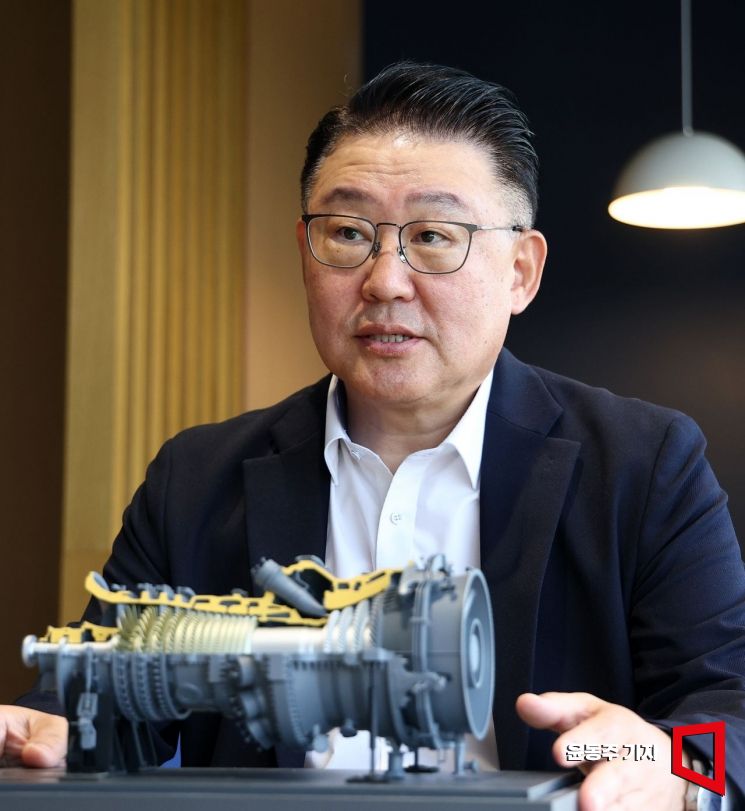 이상언 두산에너빌리티 가스터빈(GT) 설계 담당 상무가 아시아경제와 인터뷰를 하고 있다. 윤동주 기자