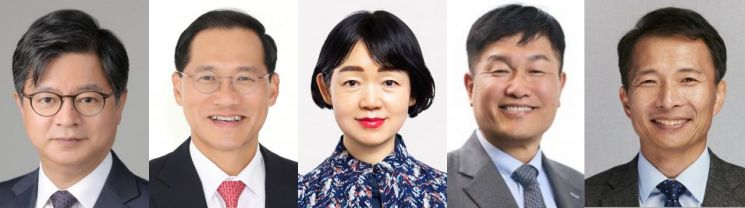 성기홍 홍보소통수석비서관(왼쪽부터), 한찬식 민정수석비서관, 김경자 사회수석비서관, 강건작 국가안보실 제1차장, 송기호 국가안보실 제3차장. 사진=청와대