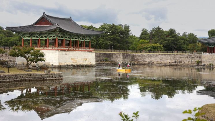 경주시가 동궁과 월지의 아름다운 경관 관리와 수질 개선을 위해 월지 내 수초 제거 등 환경정비사업을 추진하고 있다. 경주시 제공