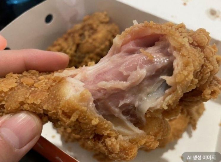 AI로 생성된 덜 익은 치킨 이미지. 온라인 커뮤니티 캡처