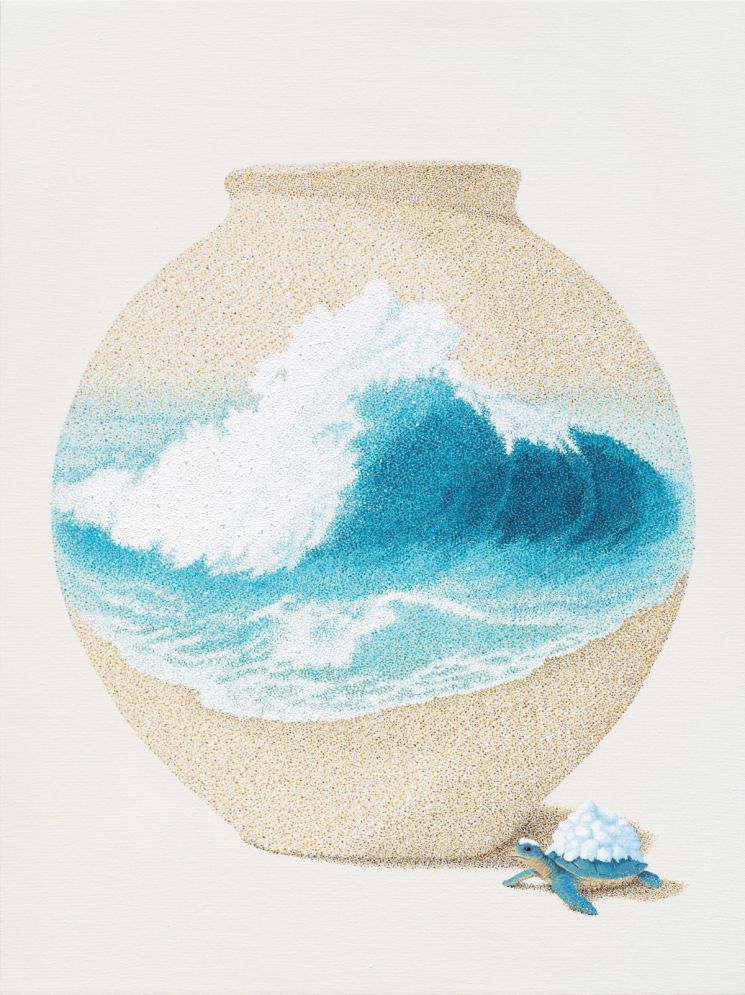 바다가 되고 싶은 모래 항아리, 60.6x45.6cm, Acrylic on canvas, 2025. 헤드비갤러리