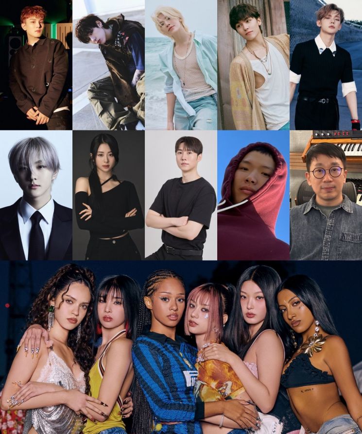 지난해 레코딩 아카데미 회원으로 초청된 하이브 소속 음악인.(첫번째 줄 왼쪽부터) 범주, 지코, 세븐틴 우지, 세븐틴 버논, 투모로우바이투게더 연준 (두번째 줄 왼쪽부터)엔하이픈 정원, 르세라핌 허윤진, Slow Rabbit, Supreme Boi, Wonderkid (세번째 줄 왼쪽부터)캣츠아이 다니엘라, 소피아, 마농, 메간, 윤채, 라라. 하이브 제공