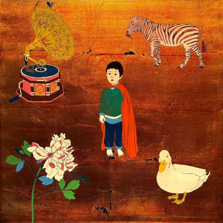 홍성용, 박제된 기억 - Jacob, 2026, 캔버스위에 옻칠기법, 60.6 × 60.6 cm. 금산갤러리