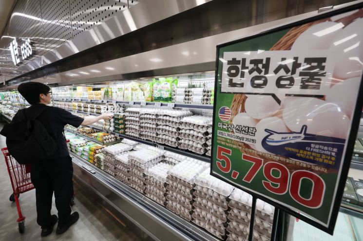 서울의 한 대형마트에 진열된 미국산 신선란. 연합뉴스