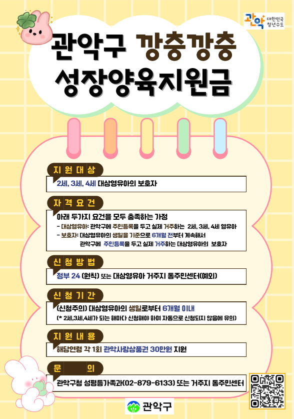 깡충깡충 성장양육지원금 홍보 포스터. 관악구 제공.
