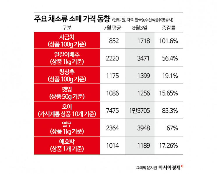 오이·호박 가격 2배 껑충…40도 '가마솥더위', 채소값 밀어올렸다