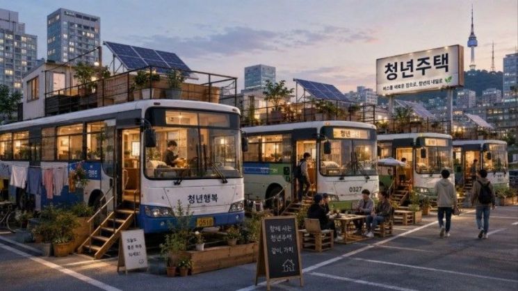 황희 더불어민주당 의원이 제안한 ‘버스하우스’를 풍자하는 인공지능(AI) 이미지. SNS 캡처