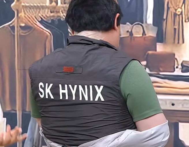 남성 출연자가 점퍼 안에 SK하이닉스 조끼를 입고 있는 모습. SNL코리아 유튜브 채널 캡처