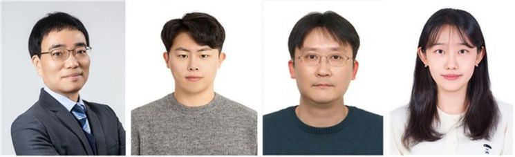 연구진 사진. 왼쪽부터 홍승우 IBS 분자활성 촉매반응 연구단 연구단장(교신저자), 최원준 IBS 분자활성 촉매반응 연구단 박사후연구원(제1저자), 박지용 IBS 분자활성 촉매반응 연구단 연구위원(공동 제2저자), 주혜원 IBS 분자활성 촉매반응 연구단 학생연구원(공동 제2저자). IBS 제공