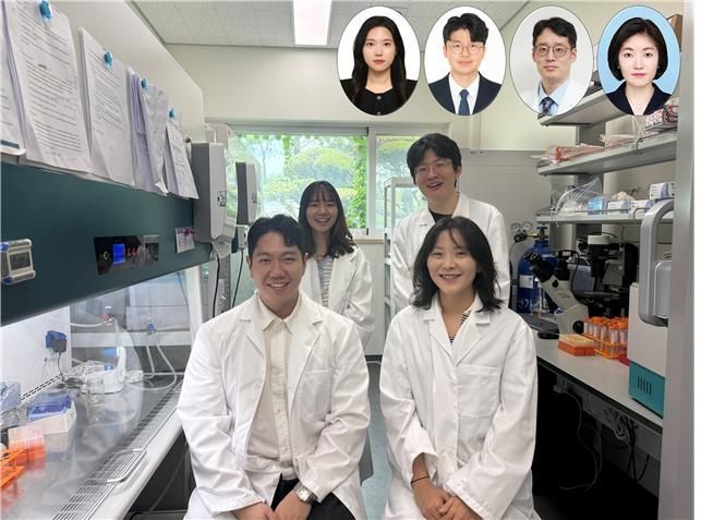 (상단 왼쪽부터) 성균관대 이가은 박사과정, 안중호 교수, 분당차병원 임재준 교수, 차의과학대 강윤정교수, (하단 앞줄) KAIST 류민수 박사과정, 안송이 교수, (하단 뒷줄) 강나영 석사과정, 정진우 박사과정. KAIST