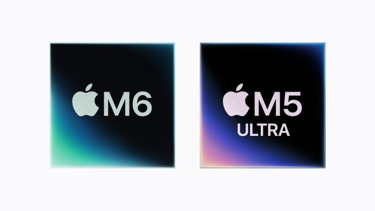 애플의 자체 칩셋인 M6와 M5 맥스. 애플