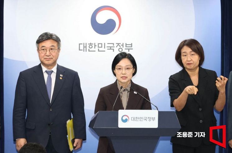 한성숙 국무총리가 3일 서울 종로구 정부서울청사에서 행정, 공공기관 이전 및 공공기관 기능 개혁 관련 기자회견에서 발언하고 있다. 이날 회견에는 왼쪽부터 윤호중 행정안전부 장관, 김윤덕 국토교통부 장관, 허장 재정경제부 2차관이 참석했다. 2026.9.3 조용준 기자