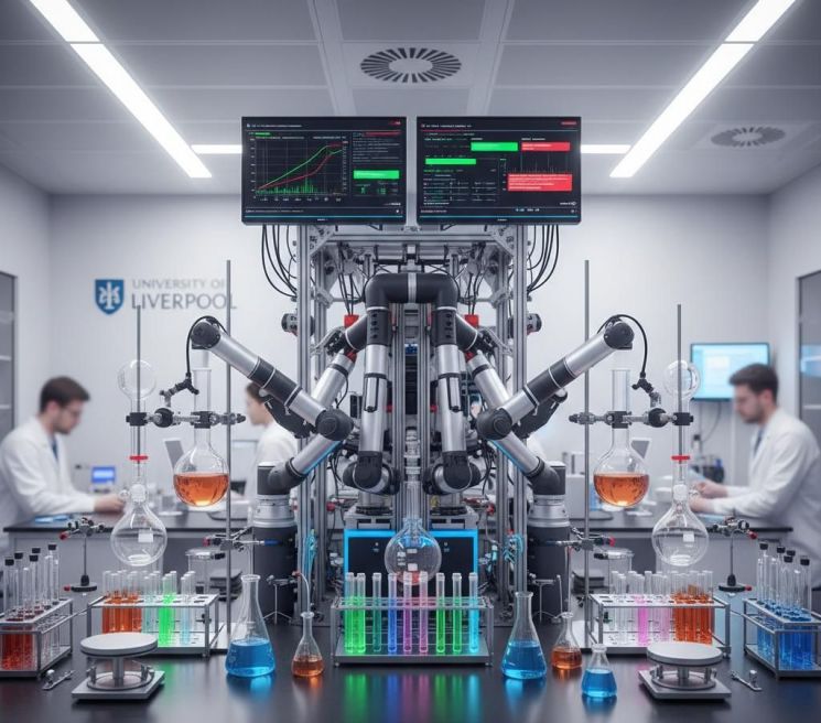 영국 리버풀대가 운영하는 자율화학실험실(Autonomous Chemistry Laboratory). 인공지능(AI)과 로봇을 결합해 실험을 수행하고 결과를 분석하며 새로운 물질을 탐색하는 ‘자율 실험실’ 연구가 진행되고 있다. AI가 데이터 분석을 넘어 실제 실험 과정으로 들어오면서 과학적 발견에서 인간과 AI의 역할을 어디까지 구분할 것인지도 새로운 질문으로 떠오르고 있다. University of Liverpool 제공