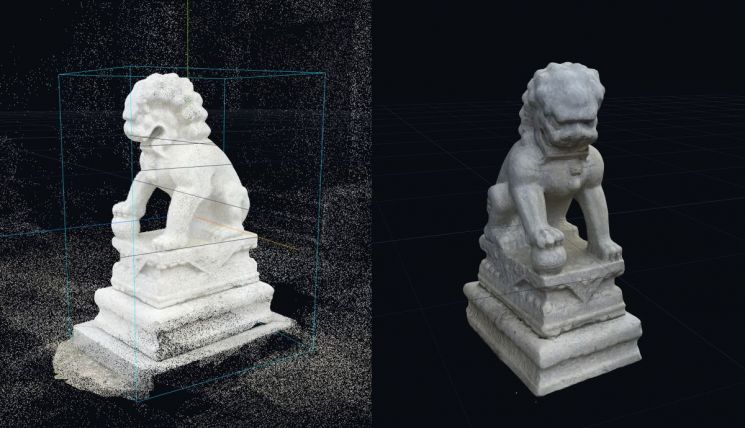 지난 7월 중국에 기증된 간송미술관의 ‘청대 석사자상’을 디지털로 구현한 모습. 실물은 간송미술관을 떠났지만 네이버랩스의 공간지능 기술을 통해 가상 공간에 보존됐다. 간송미술문화재단