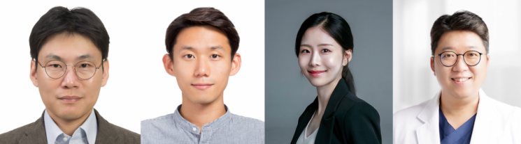 황효석(왼쪽) 경희대학교 소프트웨어융합학과 교수, 김종우 경희대 기계공학과 교수, 조명아 경희대 소프트웨어융합학과 교수, 윤원기 고려대 의과대학 교수. 경희대학교