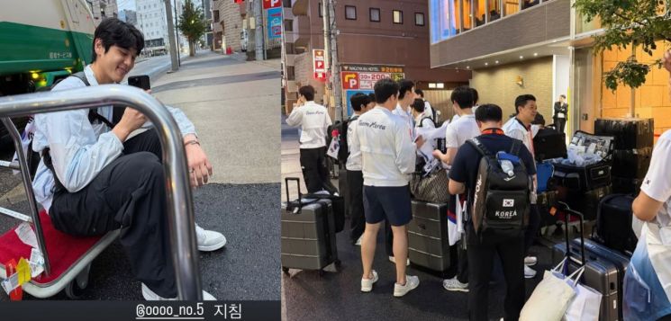 사진에는 선수들이 캐리어와 각종 짐을 곁에 둔 채 바닥을 바라보거나 캐리어 위에 몸을 기댄 모습이 담겼다. 전날 일본과의 결승전을 치른 뒤 지친 선수들이 이동 차량을 기다리는 상황이 고스란히 전해졌다. 여준석 인스타그램