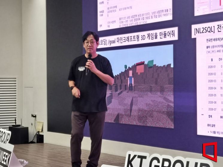 이태영 BC카드 AX팀장이 21일 KT 웨스트사옥에서 사내 AI 활용 사례에 대해 발표하고 있다. 노경조 기자