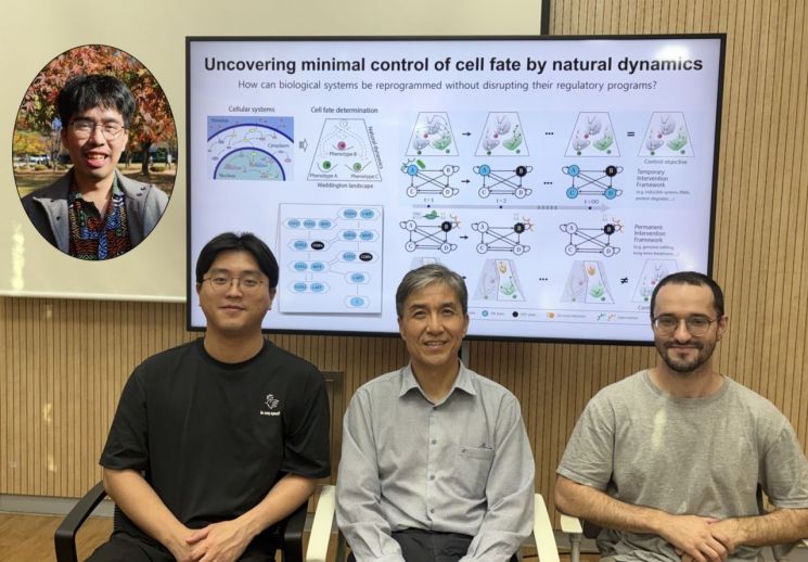 (좌측 상단) KAIST 바이오 및 뇌 공학과 페리오 브라마나 석사, (아랫줄 왼쪽부터) 이우정 박사과정생, 조광현 교수, 코빈 하퍼 박사과정생. KAIST