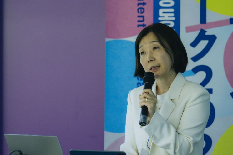 송진 한국콘텐츠진흥원 정책연구본부장이 29일 일본 도쿄에서 열린 '한·일 콘텐츠 공동제작 위크'에서 '넥스트 K(Next K)' 구상을 이야기하고 있다./한국콘텐츠진흥원 도쿄비즈니스센터.