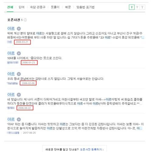 네이버 오픈사전 '야르' 검색 결과. 네이버 오픈사전