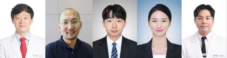 왼쪽부터 김현구 고대 구로병원 심장혈관흉부외 교수, 박지호 KAIST 바이오및뇌공학과 교수, 김경수 KIST 박사, 전은비 고대 구로병원 심장혈관흉부외과 연구원, 이준희 고대 구로병원 심장혈관흉부외과 교수. 고려대학교 구로병원