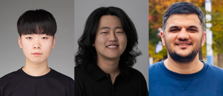 ECCV 2026 '덱스그래스프모션' 챌린지에서 2위를 차지한 김우진(왼쪽부터), 김신우 석박사통합과정생, 무닙 박사후연구원.