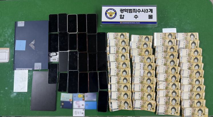 경남경찰청이 불법 사금융 조직 검거 현장에서 압수한 물품. [사진제공=경남경찰청]
