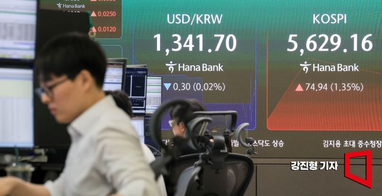 코스피가 전날까지 이어진 급락세를 딛고 1%대 상승 출발한 16일 서울 중구 하나은행 딜링룸 전광판에 국내증시 현황이 표시돼 있다. 2026.10.16. 강진형 기자
