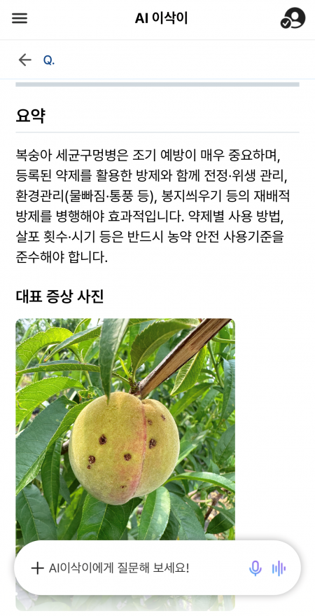 ‘AI 이삭이 2.0’의 병해충 영상진단 기능. 농진청