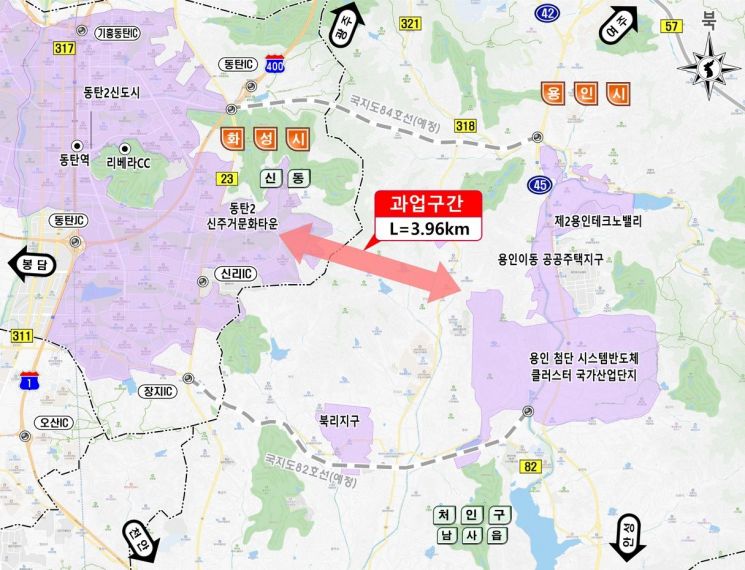 ‘용인 남사읍~화성 신동 연결도로 개설사업’ 위치. 용인시 제공