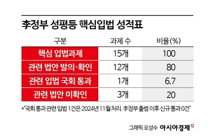 [위기의 성평등 입법]②성평등 핵심과제 15개…국회 문턱 넘은 법안은 단 1건