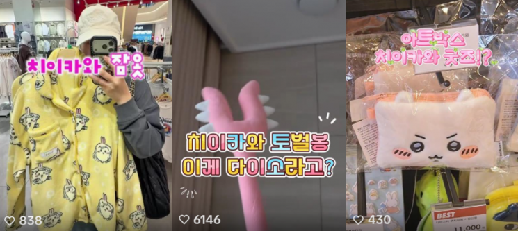다이소와 알파문구 등에서 판매하는 '먼작귀' 굿즈들. 틱톡 갈무리