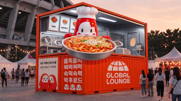 대구 북구 떡볶이 페스티벌 행사장에 조성된 대형 3D 컨테이너 부스. 국비 1억8400만원을 확보한 대구 북구는 올해 축제에서 외국인 관광객을 위한 '글로벌 라운지'와 K-푸드 체험 공간을 확대할 예정이다. 대구 북구