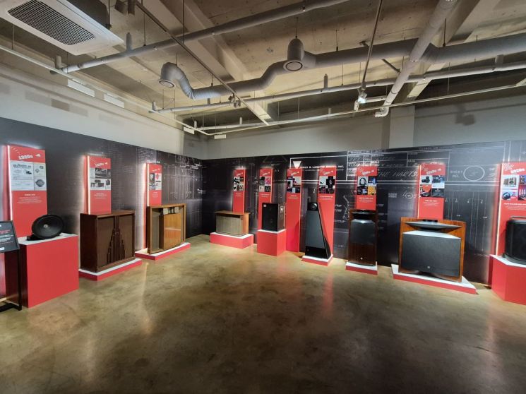 JBL's 80-year heritage products are on display at a special exhibition celebrating JBL's 80th anniversary and Bowers & Wilkins' 60th anniversary at Project Space Line in Samseong-dong, Seoul, on the 21st. Photo by Kim Jinyoung.