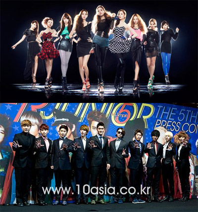 Girls' Generation (top) and Super Junior [SM Entertainment / 10Asia]