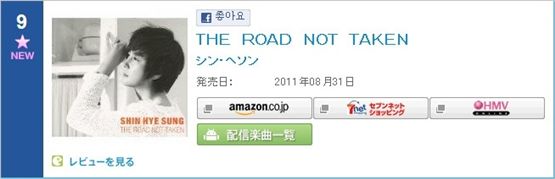 Shin Hye-sung's album at No. 9 on Oricon's daily music chart [Official Oricon website]