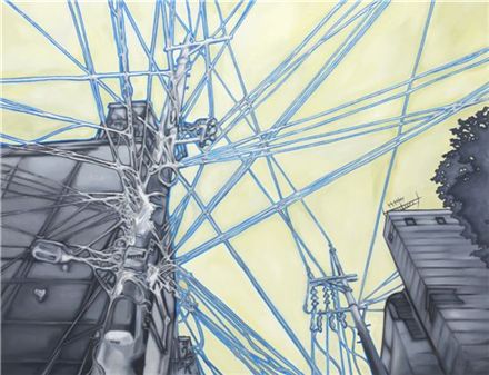 Silver lines in the city, 145.5x112cm Oil on canvas, 2011
