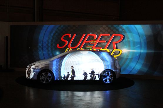 Hyundai i30 featuring Super Junior's music video at "Media Show with HYUNDAI" booth during the preview session of SM Entertainment's S.M.ART EXHIBITION held at the COEX Mall in Seoul on August 9, 2012. [Lee Ki-won/10Asia] 