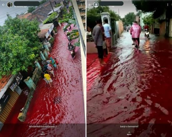 인도네시아 도시의 ‘피의’홍수에 휩싸여 … 네티즌들은 “종말의 상징인가?”