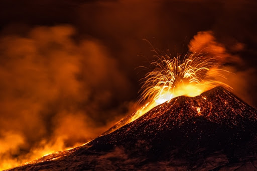 ‘Red lava’ is awesome…  Etna volcano eruption on the island of Sicily, Italy