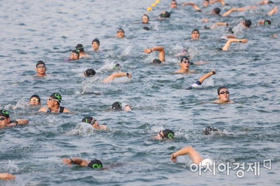 [포토]석촌호수에서 처음 열린 수영대회 