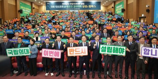 전남 국립의대 설립 촉구 퍼포먼스를 하고 있다. 국립목포대학교 제공