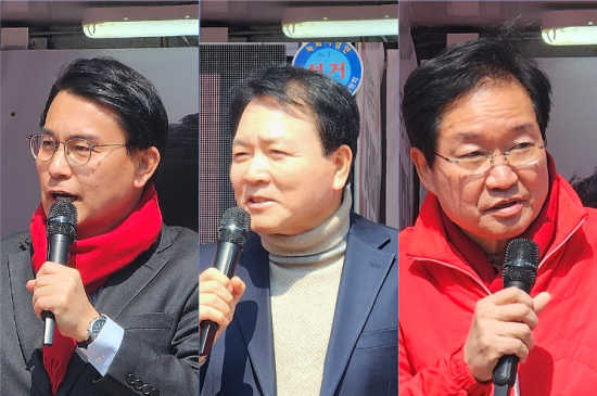 왼쪽부터 윤상현·성일종 국회의원, 김영석 충남도당위원장.