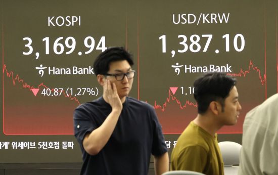 양시장 1%대 하락…코스피 3200선 깨져