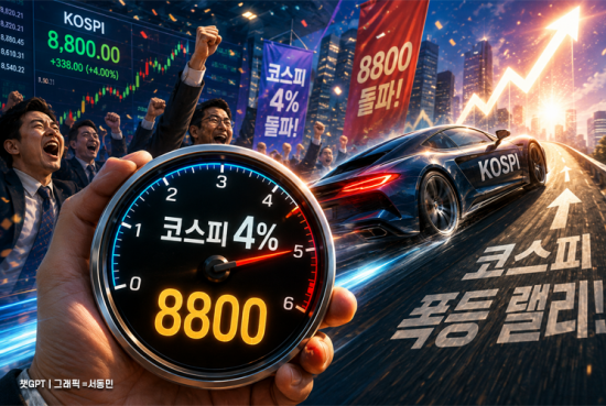 여전히 달리는 코스피, 4% 오르며 8800대 유지