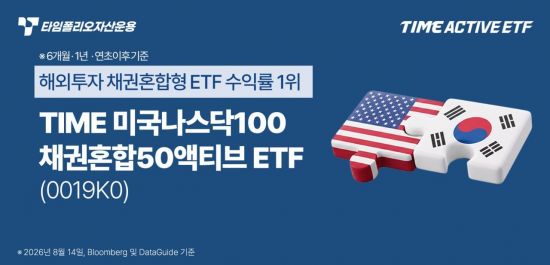 TIME 미국나스닥100채권혼합50액티브, 해외투자 채권혼합형 ETF '최고 수익률'